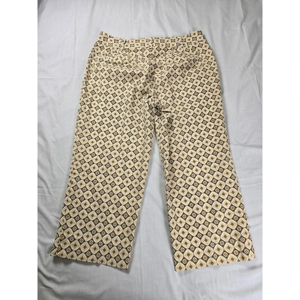 Talbots‎ Capri Pants Womens 10P Brown Tan Geometric Stretch Crop Petite Print